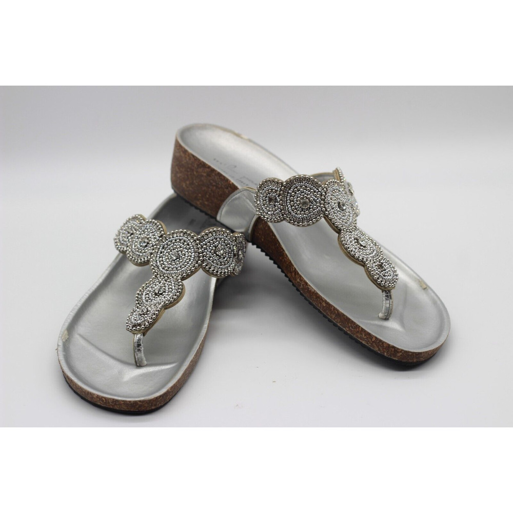 Mila Paoli Made in Italy Silver Embellished Rhinestone Beaded Sandals Size 8.5M